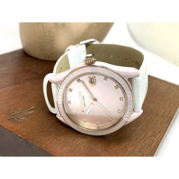 Coach Women's Watch 14503264 Pink Ceramic Case Quartz 36mm White Leather… - Picture 7 of 13